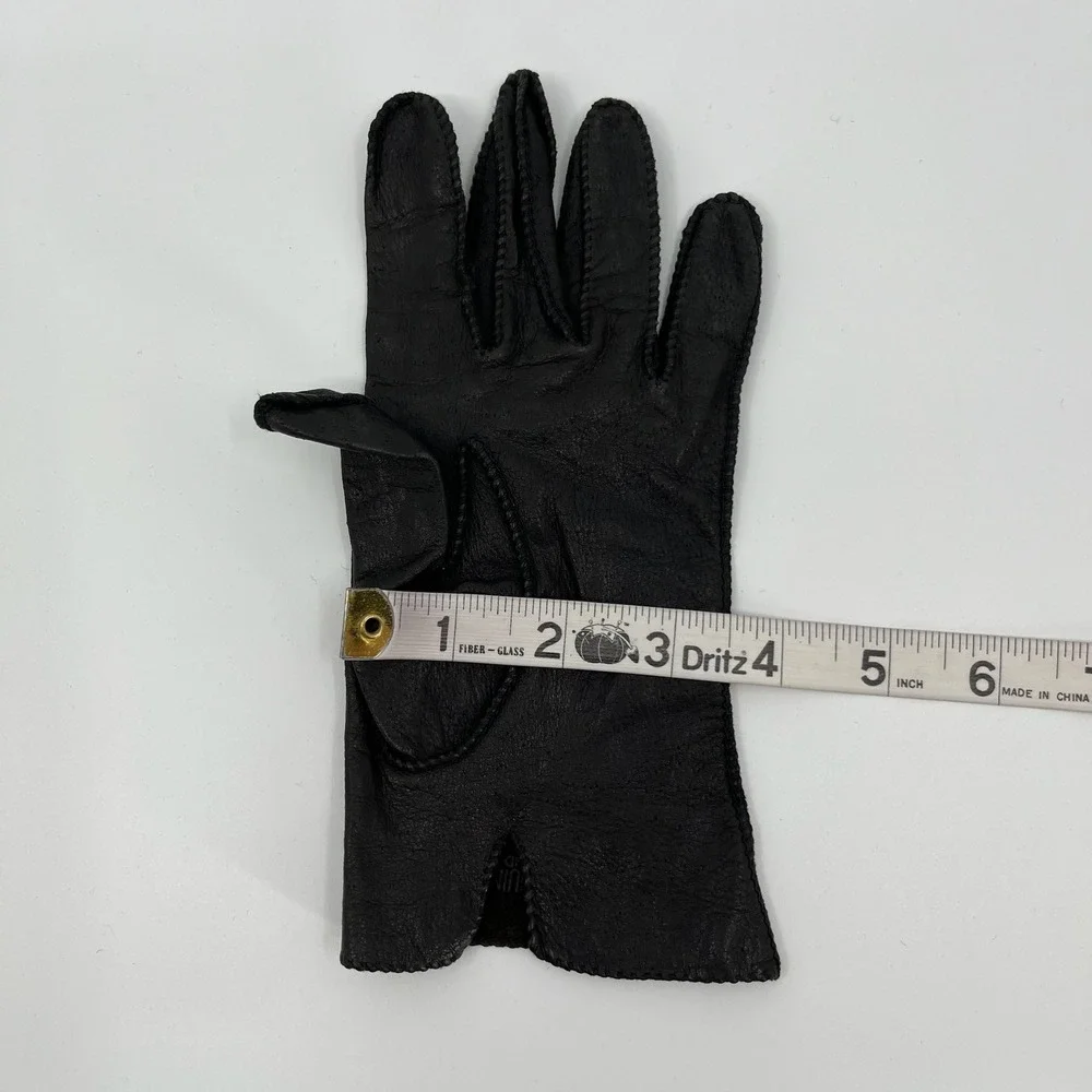 Vtg Black Deer Leather Driving Gloves Womens 8 Short Wrist Dress Tea Party Femme